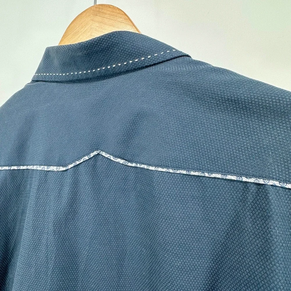 7 DIAMONDS Mens XL Dark Blue Textured Dress‎ Shirt Long Sleeve Button Up